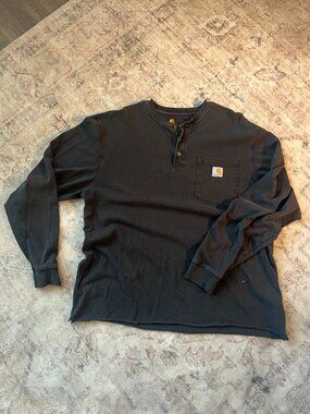 Carhartt Original Fit Black Long Sleeve Henley Pocket Shirt Large